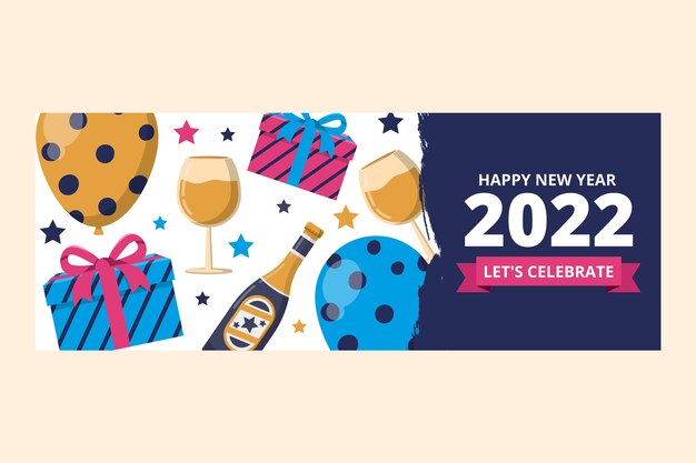 Plantilla de portada de redes sociales de año nuevo dibujada a mano