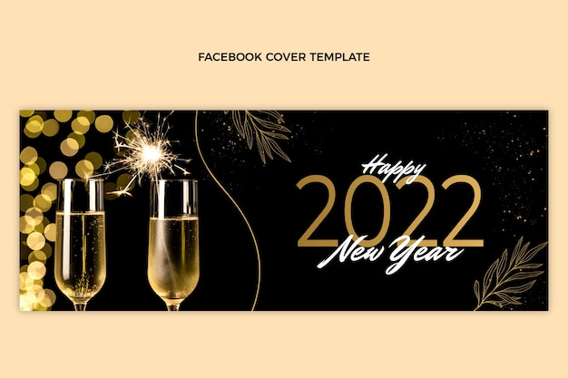 Plantilla de portada de redes sociales de año nuevo dibujada a mano