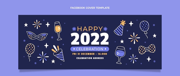 Vector gratuito plantilla de portada de redes sociales de año nuevo dibujada a mano