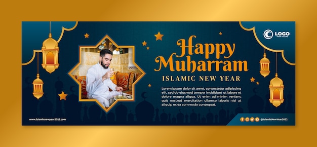 Vector gratuito plantilla de portada de redes sociales de año nuevo islámico degradado