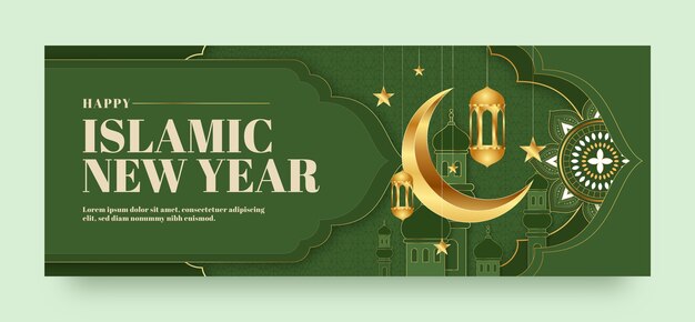 Plantilla de portada de redes sociales de año nuevo islámico degradado
