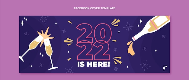 Plantilla de portada de redes sociales de año nuevo plano dibujado a mano
