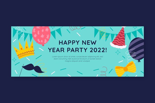 Plantilla de portada de redes sociales de año nuevo plano dibujado a mano