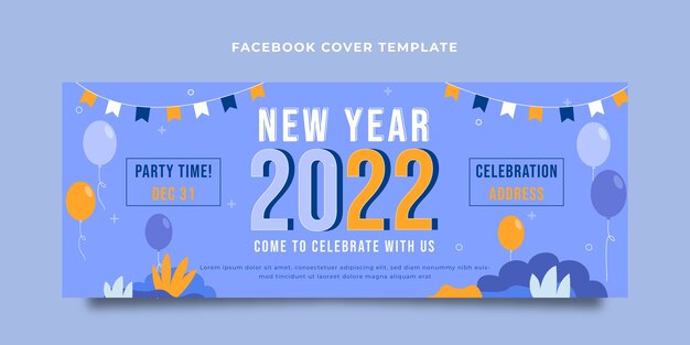 Plantilla de portada de redes sociales de año nuevo plano dibujado a mano