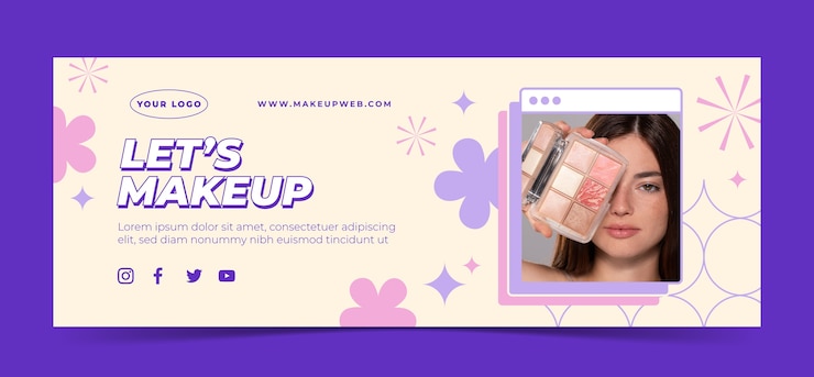 Vector gratuito plantilla de portada de redes sociales de artista de maquillaje mínimo plano