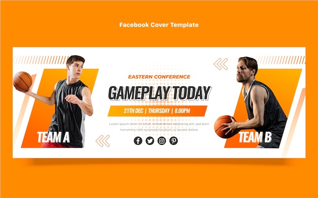 Plantilla de portada de redes sociales de baloncesto de semitono degradado