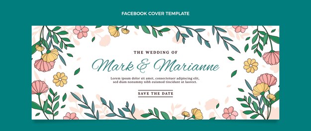 Plantilla de portada de redes sociales de boda dibujada a mano