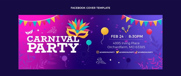 Plantilla de portada de redes sociales de carnaval degradado