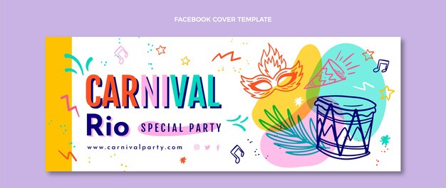 Plantilla de portada de redes sociales de carnaval dibujada a mano