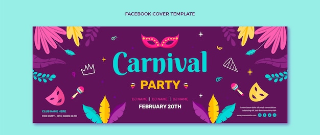 Plantilla de portada de redes sociales de carnaval dibujada a mano