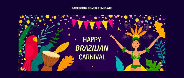 Plantilla de portada de redes sociales de carnaval plana