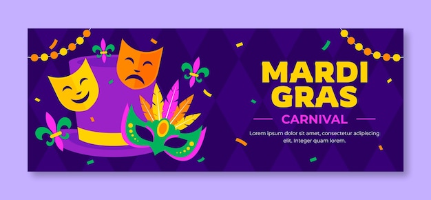Plantilla de portada de las redes sociales para la celebración del carnaval de Mardi Gras