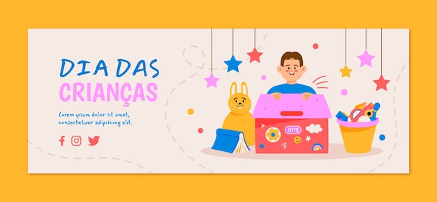 Plantilla de portada de redes sociales para celebración dia das criancas