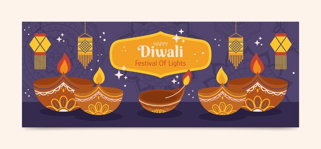 Plantilla de portada de redes sociales para la celebración del festival diwali
