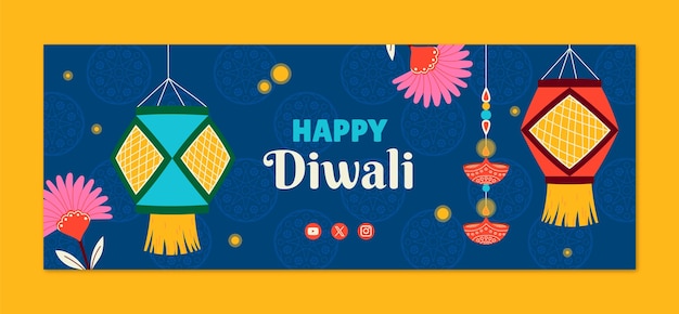 Plantilla de portada de redes sociales para la celebración del festival hindú de diwali