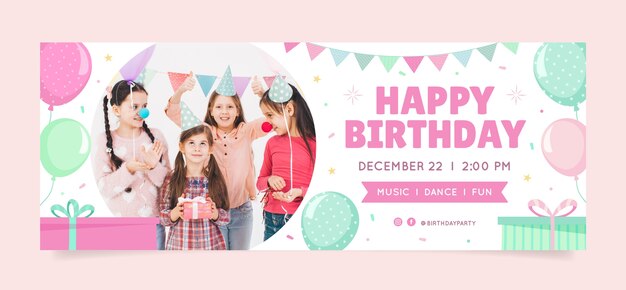 Plantilla de portada de redes sociales de celebración de fiesta de cumpleaños plana