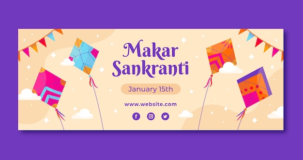 Plantilla de portada de redes sociales de celebración makar sankranti plana