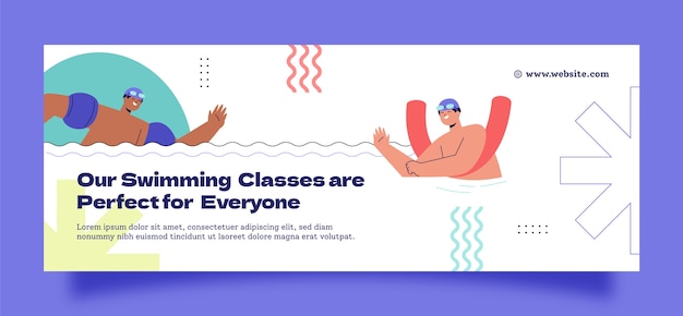 Vector gratuito plantilla de portada de redes sociales para clases de natación