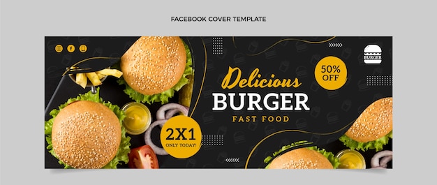 Plantilla de portada de redes sociales de comida plana