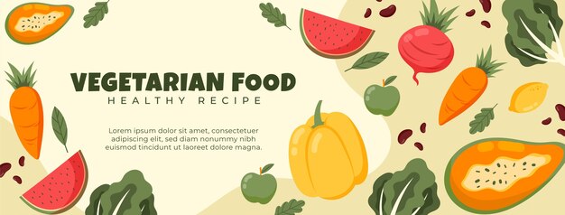 Plantilla de portada de redes sociales de comida vegetariana dibujada a mano