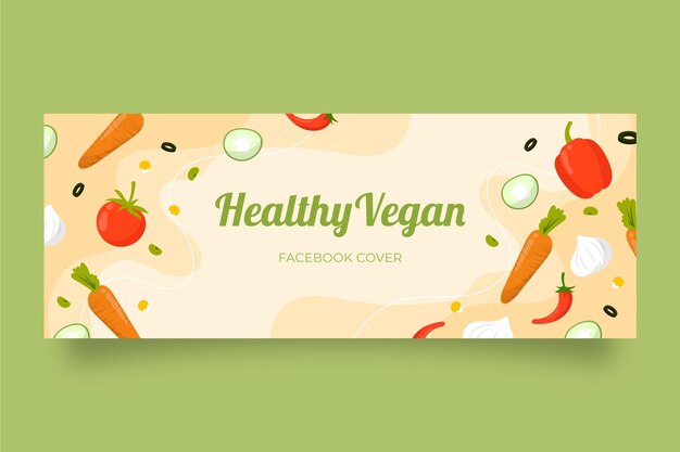 Plantilla de portada de redes sociales de comida vegetariana plana dibujada a mano