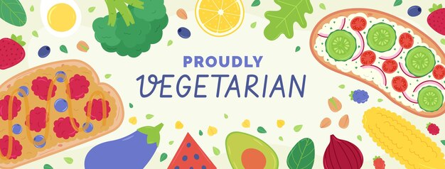 Plantilla de portada de redes sociales de comida vegetariana plana dibujada a mano