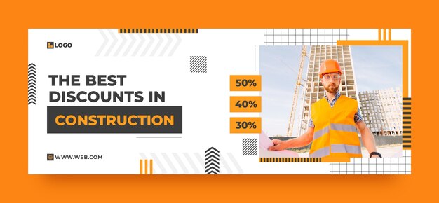Plantilla de portada de redes sociales de construcción plana