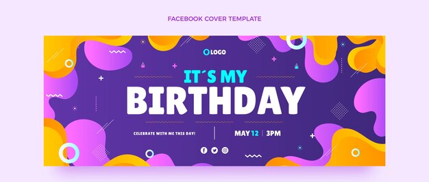 Plantilla de portada de redes sociales de cumpleaños fluido abstracto degradado