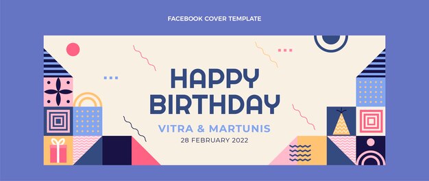 Plantilla de portada de redes sociales de cumpleaños de mosaico plano