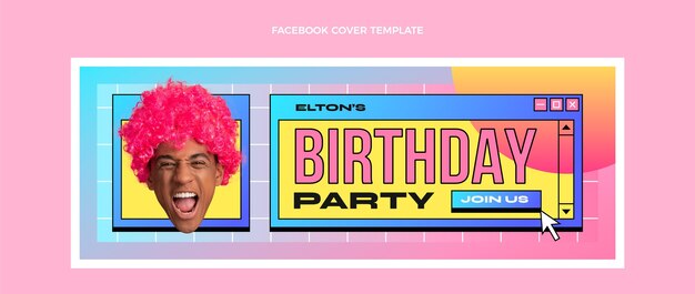 Plantilla de portada de redes sociales de cumpleaños de vaporwave retro degradado
