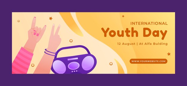 Plantilla de portada de redes sociales del día internacional de la juventud con degradado