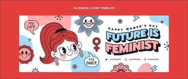 Vector gratuito plantilla de portada de redes sociales del día internacional de la mujer dibujada a mano