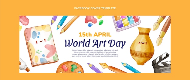 Vector gratuito plantilla de portada de redes sociales del día mundial del arte en acuarela