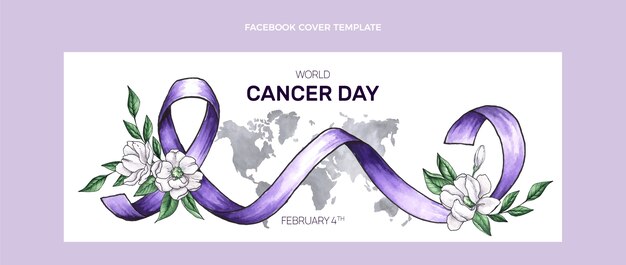 Vector gratuito plantilla de portada de redes sociales del día mundial del cáncer en acuarela