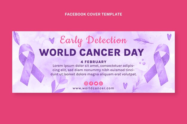 Vector gratuito plantilla de portada de redes sociales del día mundial del cáncer en acuarela