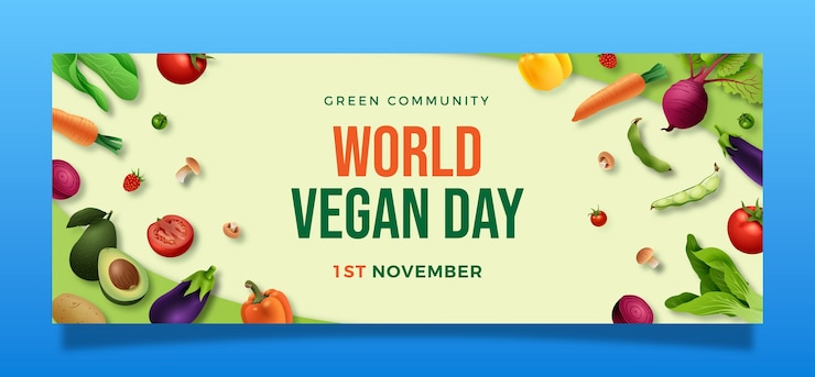 Vector gratuito plantilla de portada de las redes sociales del día vegano mundial realista
