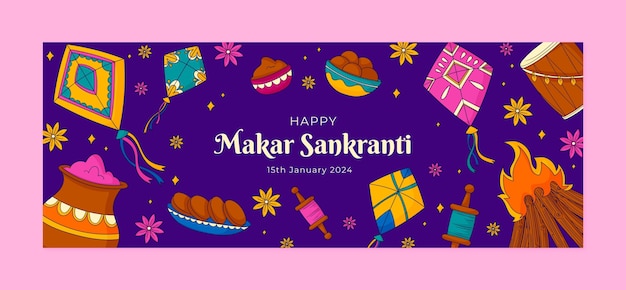 Vector gratuito plantilla de portada de redes sociales dibujada a mano para la celebración del festival makar sankranti