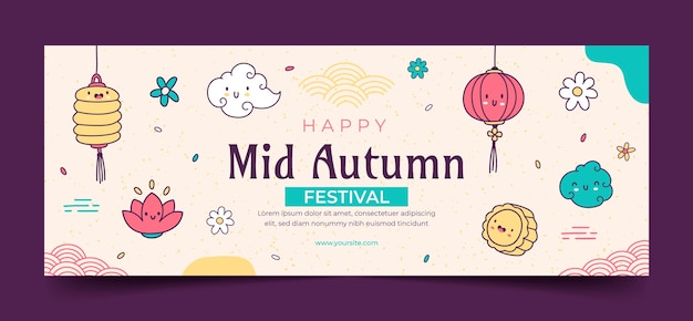 Vector gratuito plantilla de portada de redes sociales dibujada a mano para la celebración del festival de mediados de otoño