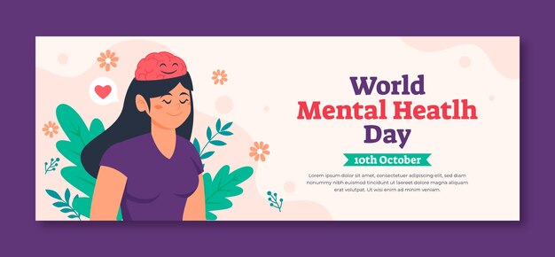 Plantilla de portada de redes sociales dibujada a mano para el día mundial de la salud mental