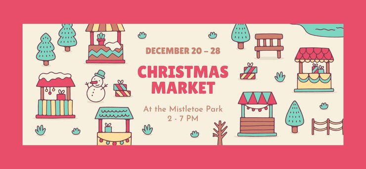 Vector gratuito plantilla de portada de redes sociales dibujada a mano para el mercado navideño