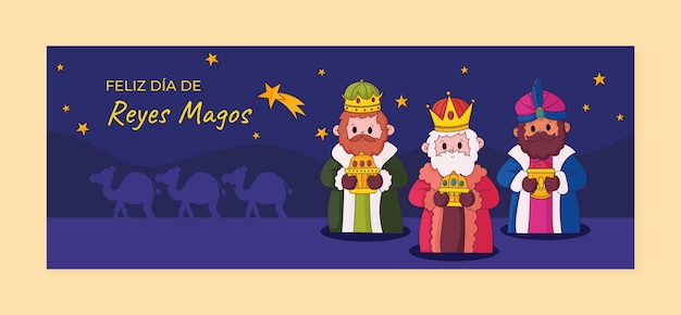 Plantilla de portada de redes sociales dibujada a mano para reyes magos