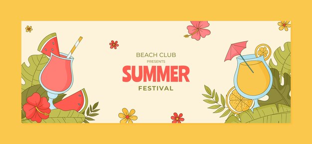 Plantilla de portada de redes sociales dibujada a mano para el verano