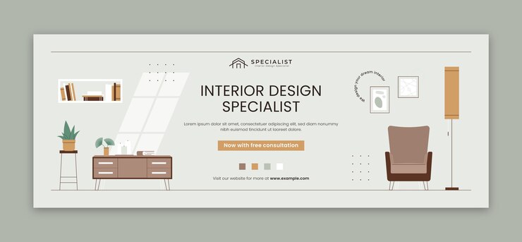 Vector gratuito plantilla de portada de redes sociales de diseño interior plano y decoración del hogar