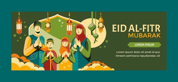 Plantilla de portada de redes sociales de eid al-fitr dibujada a mano