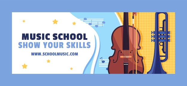 Plantilla de portada de redes sociales escolares y educación musical plana