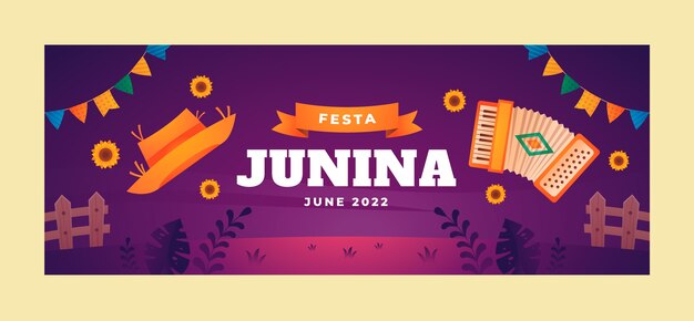 Vector gratuito plantilla de portada de redes sociales de festas juninas con degradado