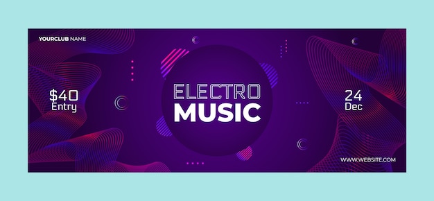 Plantilla de portada de redes sociales de festival de música electrónica degradada