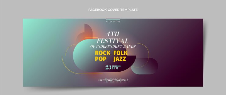 Vector gratuito plantilla de portada de redes sociales de festival de música de textura degradada