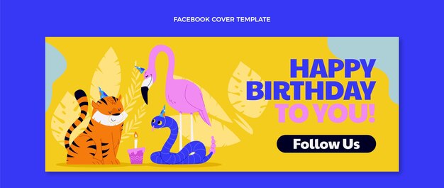 Plantilla de portada de redes sociales de fiesta de cumpleaños de jungla plana