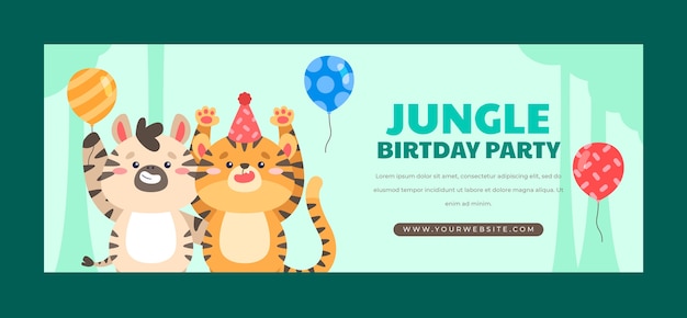 Plantilla de portada de redes sociales de fiesta de cumpleaños de jungla plana